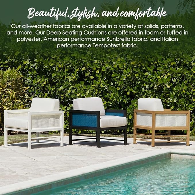 RSH DECOR: Deep Seating Chair Cushion with Pillow Back | 23” x 24” Seat | All-Weather Spun Fabric | Outdoor Cushion Set for Patio Furniture | Black & White Stripe
