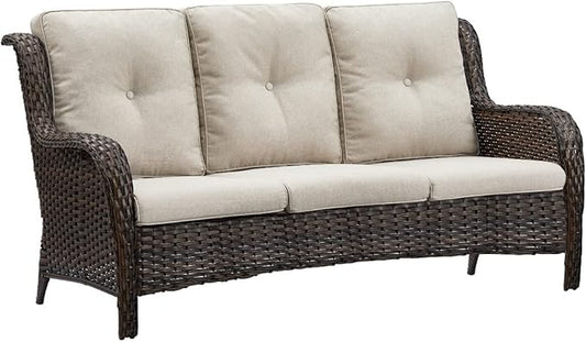 HUMMUH 3-Seat Outdoor Wicker Sofa PE Rattan Patio Couch with Cushions,Deep Seat High Curved Back Armset Patio Sofa