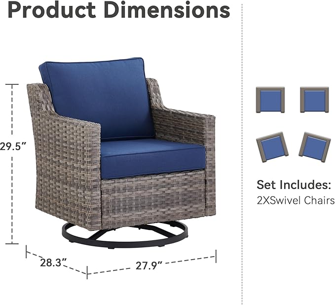 Outdoor Swivel Rocking Chair, Rocking Chair Outdoor with Stylish Armrests, Wicker Patio Chairs Set of 2 with Comfy Cushions for Garden Deck Porch