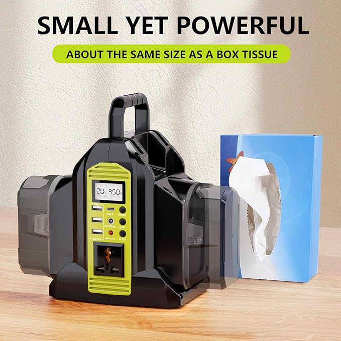 350W Power Inverter for Ryobi 18V ONE+ Battery, 2-Port 18V DC to 120V AC Inverter with LED Light, 3 USB-A, 1 USB-C, DC and AC Ports. Portable Battery Inverters for Outdoor Use(Tool Only)