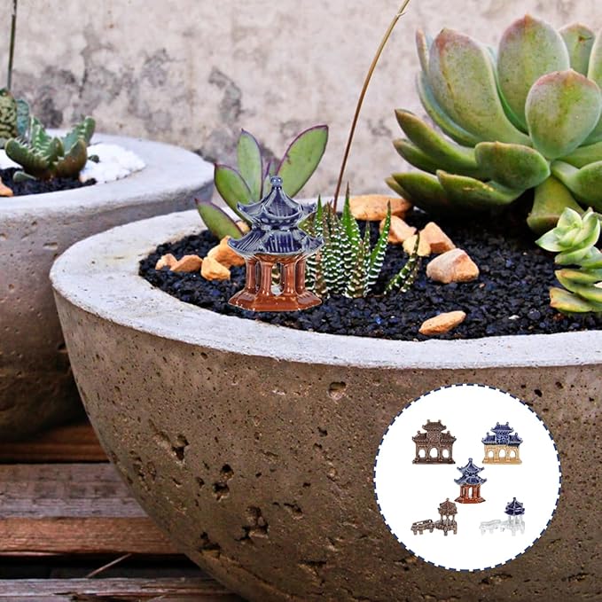 DOITOOL 5Pcs Miniature Pagoda Statue Chinese Zen Asian Decor Miniature Pagoda Bonsai Micro Landscape Decoration Figurines (Assorted Color)