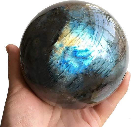 6-7CM/2.36-2.76inch Natural Crystal Ball Labradorite Sphere Moonstone Stone Crafts Polished Decorative Sphere Reiking Healing Crystals Ball Stone Fengshui Home Decoration (Labradorite, 60-70mm)