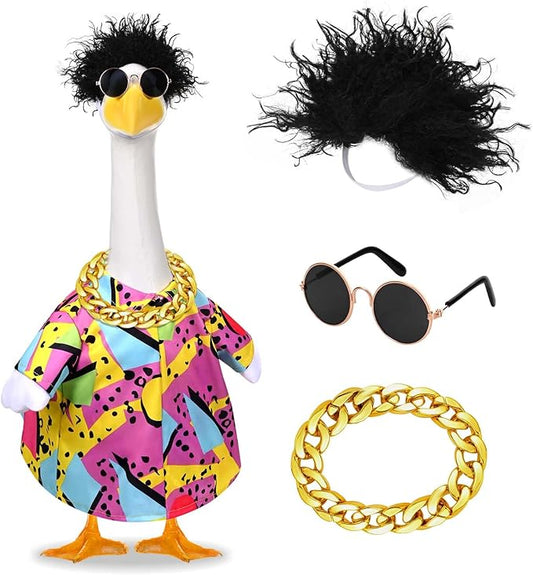 Hip Hop Porch Goose Outfits Cement Statue Concrete Goose Outdoor Patio Garden Concrete Lawn Goose Yard Decor (Singer)