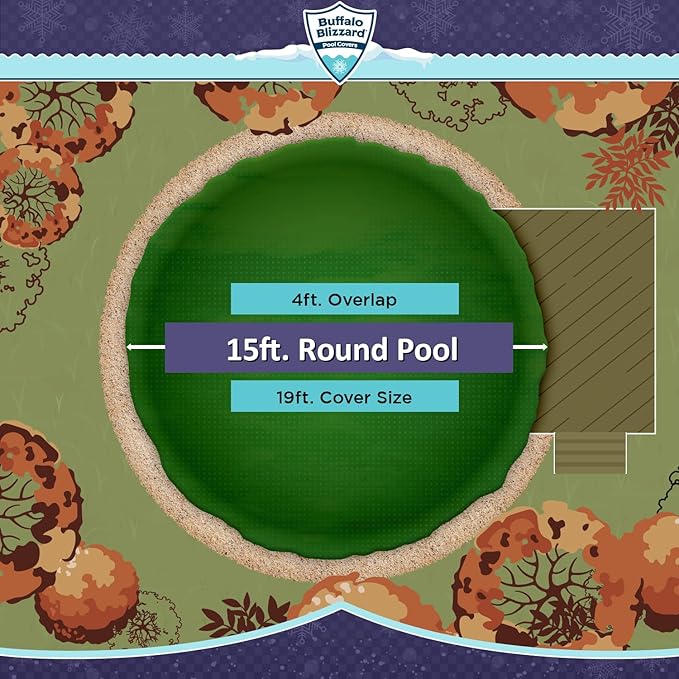 Buffalo Blizzard Ripstopper 15 ft Round Winter Pool Cover | Green Heavy Duty Cover for Closing Above Ground Swimming Pools | Easy to Install | Cold & UV Resistant | Shields from Seasonal Debris