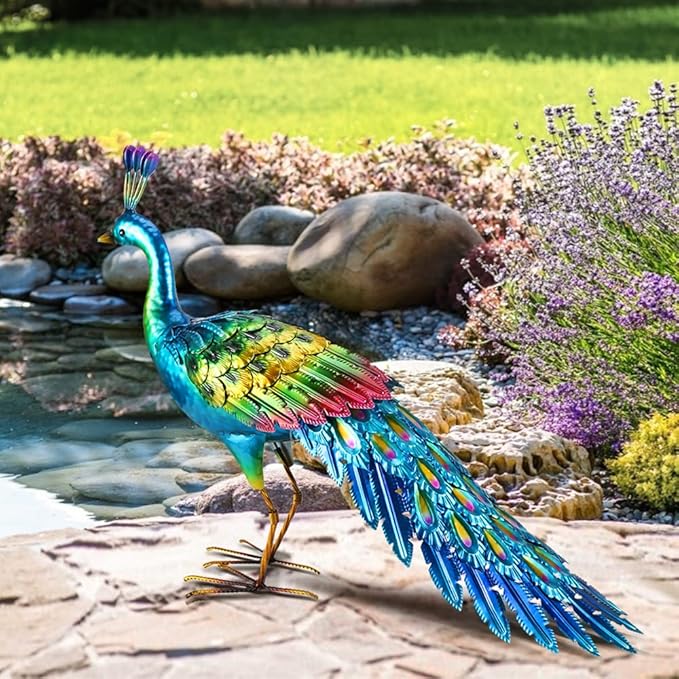 chisheen Peacock Statue Garden Decor Metal Peacock Yard Art Lawn Decoration Outdoor Sculpture Housewarming Birthday Gifts for Women,Mom,Grandma