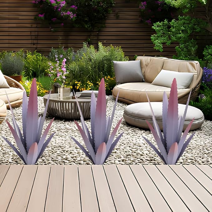 EROCK 2 Pcs Tequila Rustic Sculpture, Wind Resistant Metal Agave Plant Outdoor Home Decor, DIY Rustic Hand Painted Metal Agave Garden Art Plant Country Sculpture Statue Patio Stake Lawn Ornament Gift