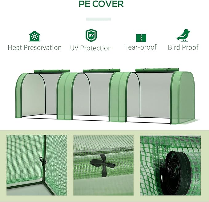 Mini Greenhouse with Roll-Up Zipper Door, Heavy Duty PE Cover, Sturdy Steel Frame, Portable Garden Plant Tent for Indoor Outdoor, Balcony, Patio, Seedlings, Fruits & Vegetables, 297x100x80Cm