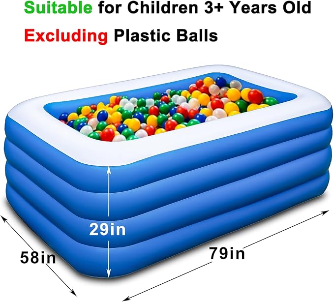 Inflatable Swimming Pool, 79" x 58" x 29" Thickened Family Above Ground Pool for Outdoor, Backyard, Garden, Summer Water Party