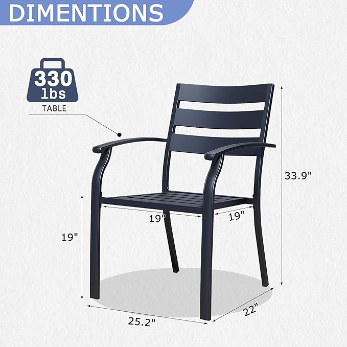Patio Dining Chairs Set of 2, Black Stackable Outdoor Dining Chairs with Armrest and Wide Back, Wrought Iron Patio Furniture Chairs for Lawn, Backyard, Garden & Deck, Supports 300 LBS