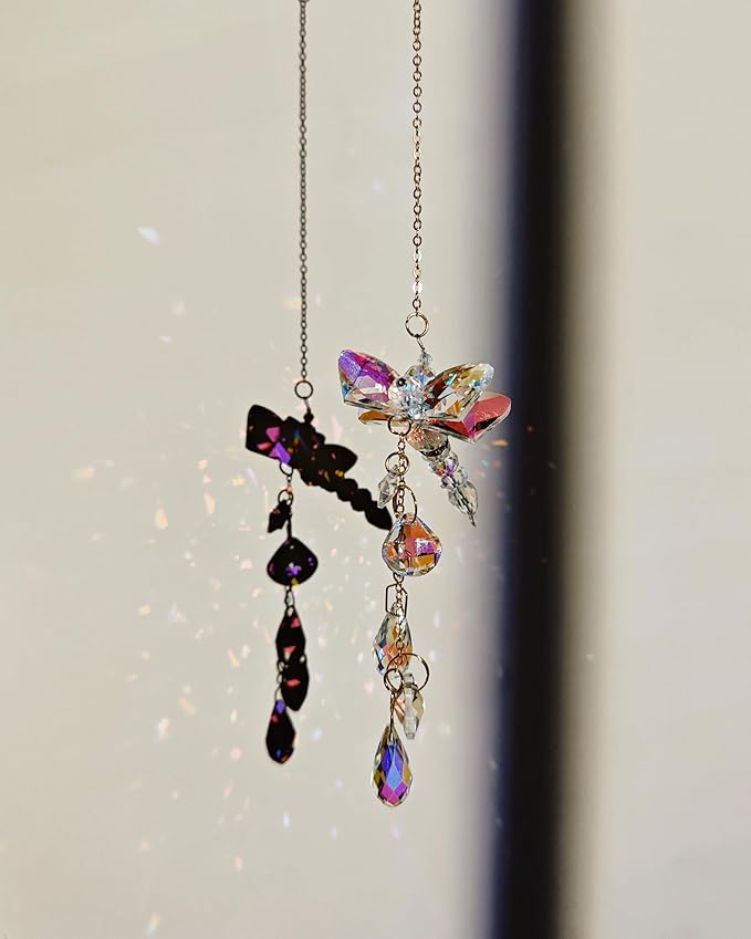 Sun Catchers Indoor Window Hanging Crystal Beads Dragonfly Prism Suncatcher Ornament Rainbow Maker Home Decor, Dragonfly
