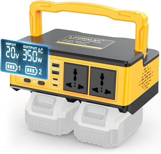 350W Power Station Compatible with Dewalt: LIVOWALNY Portable Generator DC 20V to AC 110-120V Power Inverter Battery Adapter Phone Charger 2 USB-A & 2 Type-C & 2 AC Outlet & 7 Colors RGB Light