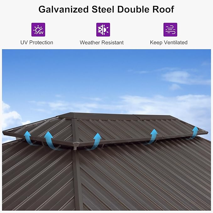 PURPLE LEAF 12’ X 20’ Outdoor Hardtop Gazebo Metal Frame Galvanized Steel Double Roof with Curtains and Nettings for Patio Desk Backyard Bronze