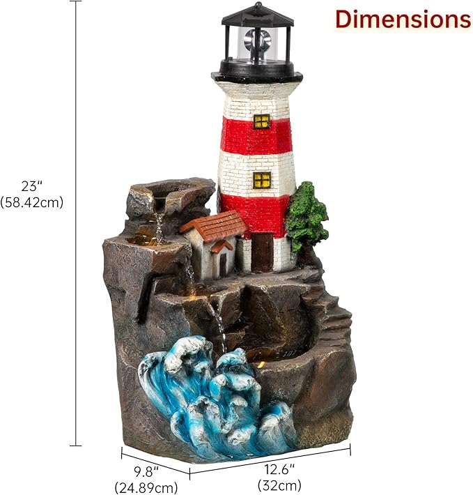 Ferrisland Outdoor Rock Waterfall Fountain Cascading Floor Water Feature Art Decor for Yard Garden Patio Lawn Backyard (Red, 23" H)