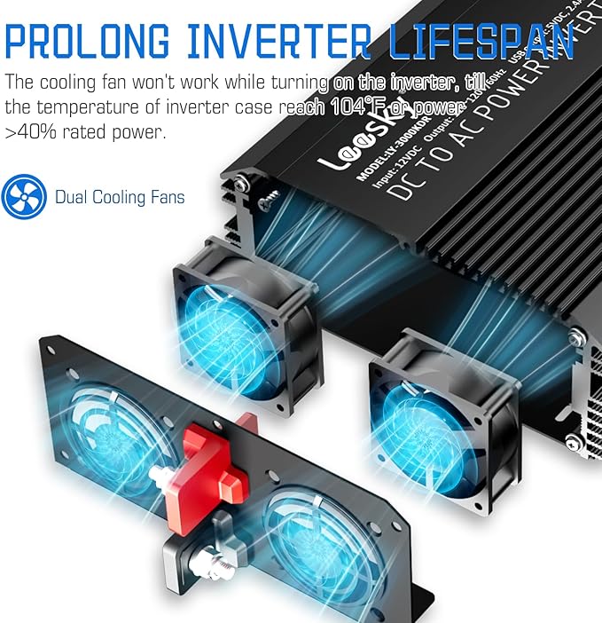 3000 Watt Power Inverter 3000W 12V DC to 110V 120V AC Inverter for Car Outdoor Solar Power Home RV Truck Compatible with Lithium Battery UL Fuses AC Terminal Block 40A USB Port Remote Control LEESKY