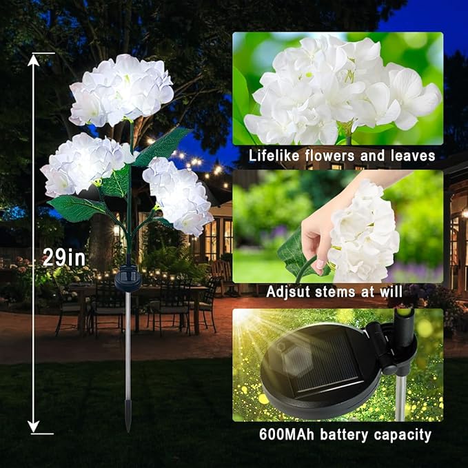 Aolyty Solar Garden Lights Outdoor, Solar Hydrangea Lights IP65 Waterproof LED Flowers Stake Lights 2 Pack for Garden Pathway Patio Backyard Landscape Decorative (Green)