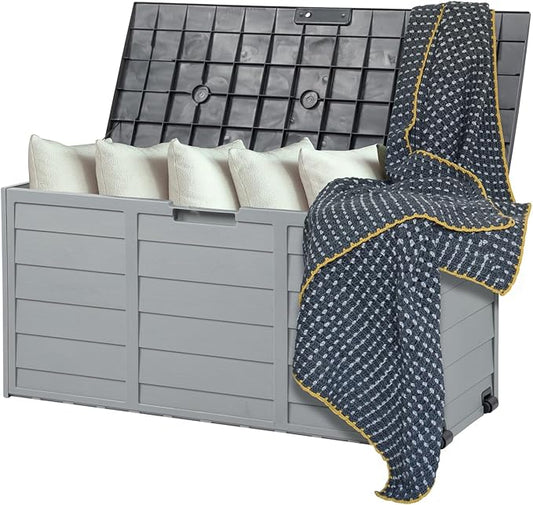 VINGLI 75 Gallon Resin Outdoor Deck Box, 75 Gallon Patio Storage Box with Side Handles, Lockable Storage Containers for Patio Furniture Cushions, Pool Accessories, Garden Tools, Black