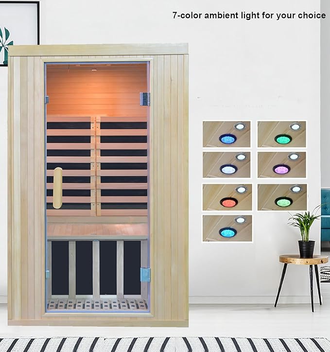 Home Infrared Sauna 2 Person Sauna Wooden Canadian Hemlock 1650W Low Emf Graphene Carbon Plate Heater Indoor Saunas Spa 41.7 * 32 * 66 inches