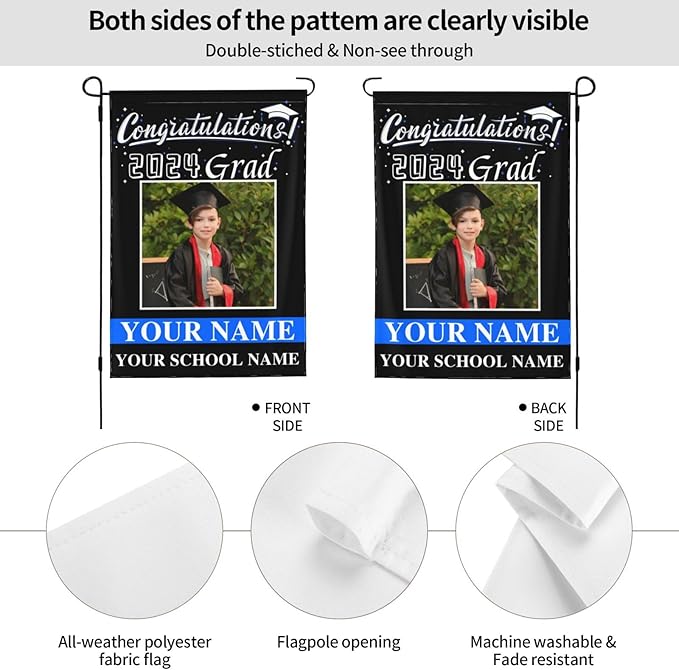 Personalized Graduation Garden Flag With Photo Name Custom Class Of 2025 Double-Sided Banner Congratulation Grad Yard Sign Outdoor Flags For Party Ceremony (Custom Graduation Flag, 28x40(in))
