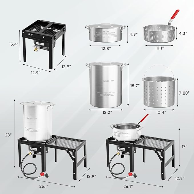 ROVSUN 30QT Turkey Fryer & 10QT Fish Fryer Kit with 54000BTU Propane Stove & Foldable Side Table, Aluminum Deep Fryer Pot for Outdoor Cooking Seafood Boiling w/Lifting Hook, Turkey Rack & Thermometer