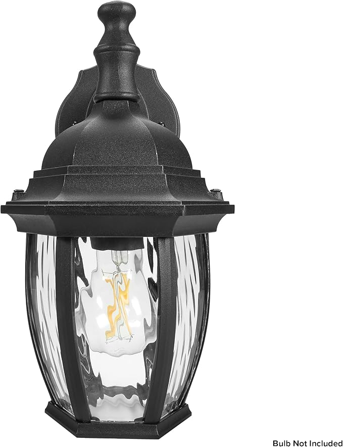 Maxxima Outdoor Wall Light with Clear Water Glass, Patio or Porch Sconce Fixture, Ideal for Exterior Decor Lighting, Black, E26 Socket, Bulb Not Included