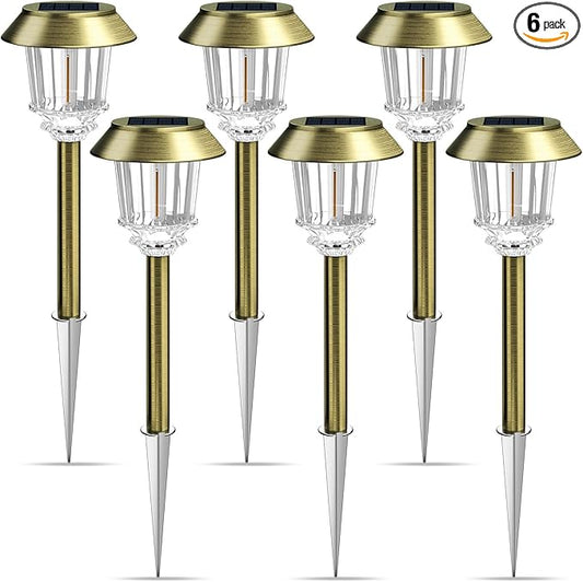 XMCOSY+ Solar Pathway Lights Waterproof - 6 Pack Solar Lights Outdoor, 10-40 LM Dimmable Outdoor Solar Light for Yard Pathway Garden Driveway Walkway (Bronze)