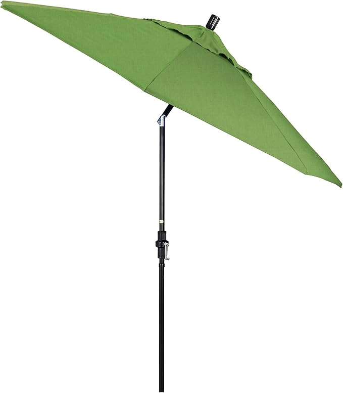 California Umbrella 9' Round Aluminum Pole Fiberglass Rib Market Umbrella, Crank Lift, Collar Tilt, Black Pole, Sunbrella Spectrum Mist
