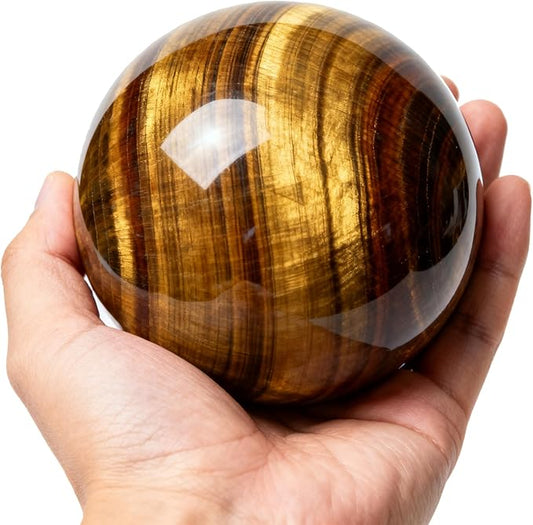 6-7cm/2.36-2.75inch Tiger Eyes Crystal Ball Polished Natural Tiger Eye Stone Sphere Decorative Sphere Healing Crystals Ball Stone Crafts Home Decor Ornament Gifts (Tiger's Eye, 60-70mm)