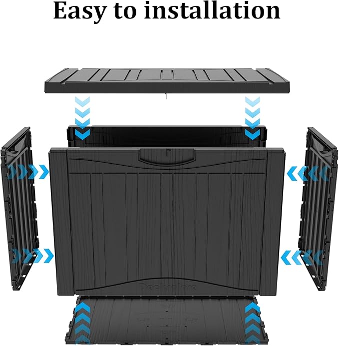 45 Gallon Deck Box, Resin Outdoor Indoor Waterproof Storage Box, Lockable Storage Box With Handle for Patio Furniture - Garden Tools - Swimming Pool Tools UV-Resistant, Black