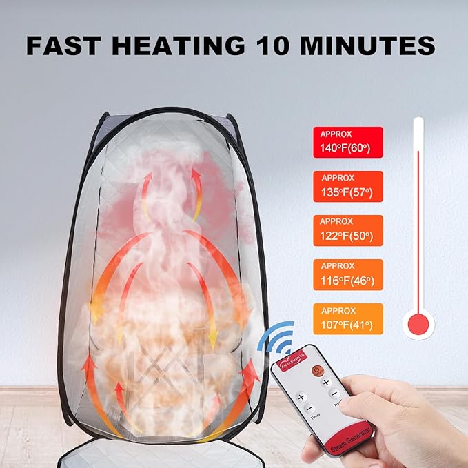 Foldable Portable Steam Sauna, Personal Sauna Tent for Home SPA with 1000w 2.2L Steamer, Folding Chair, Remote Control, Gray