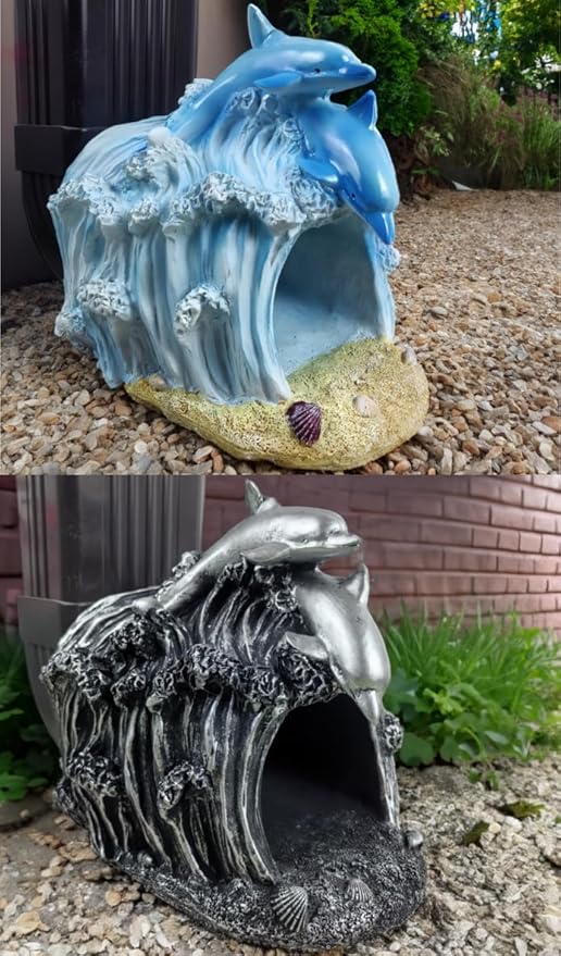coolboy Gutter Downspout Extension Dolphin Statues Garden Decoration,Resin Statue Outdoor Decor,Animal Downspout Diverter,Gutter Extension Decorative,3"×4" Downspout Extender Diverter Splash Block