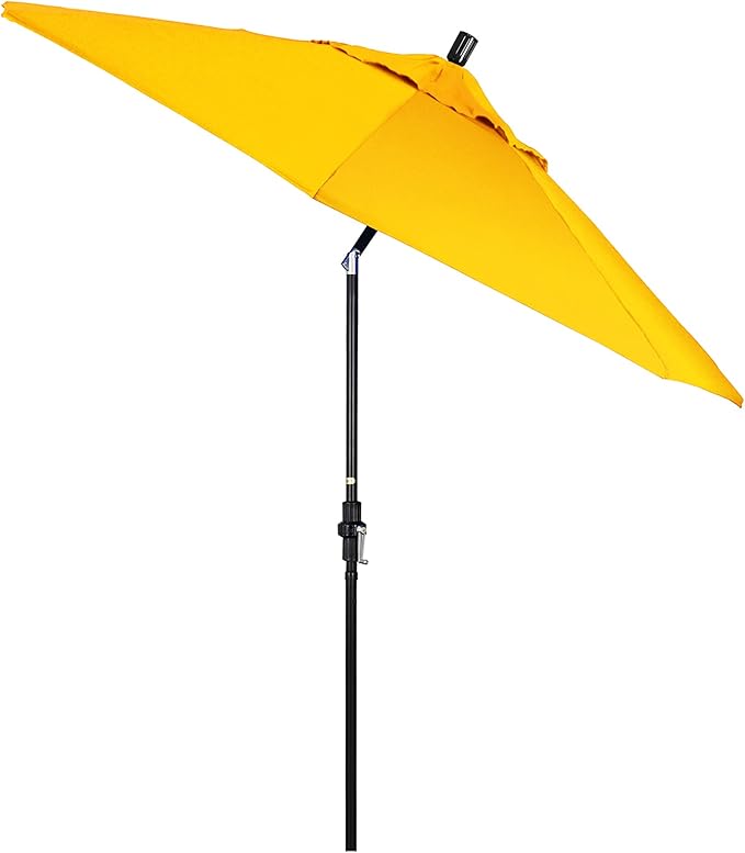 California Umbrella 9' Round Aluminum Pole Fiberglass Rib Market Umbrella, Crank Lift, Collar Tilt, Black Pole, Sunbrella Spectrum Mist