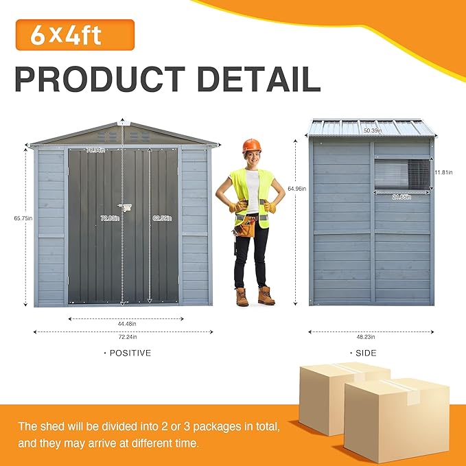 4x6FT Outdoor Storage Shed, Wood Garden Shed with Sloping Roof and Lockable Door,Tool Shed Bike Shed for Backyard Garden Patio Lawn,Gray
