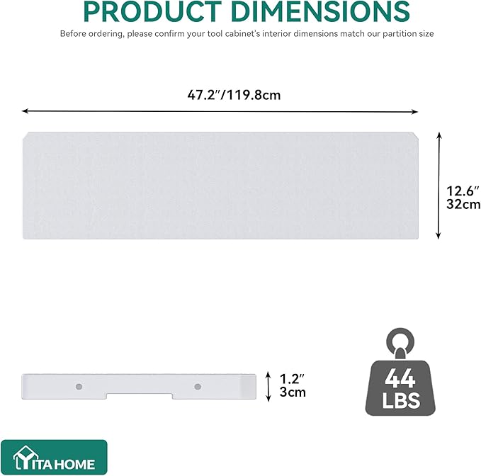 YITAHOME 35 Cuft Resin Storage Shed Shelves, 47 in x 12.6 in Space-Saving Waterproof Shelf with 8 Screws for 4.3x2.5x3.4 FT Horizontal Storage Sheds, Easy Assembly, 2PCS, Gray