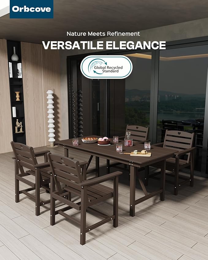 HDPE 2-Piece Outdoor Dining Chairs, Weather-Resistant Heart-Cutout Design Patio Dining Chairs, Outdoor Furniture for Lawn, Patio, Porch, Deck, Poolside, Yard (Mahogany)