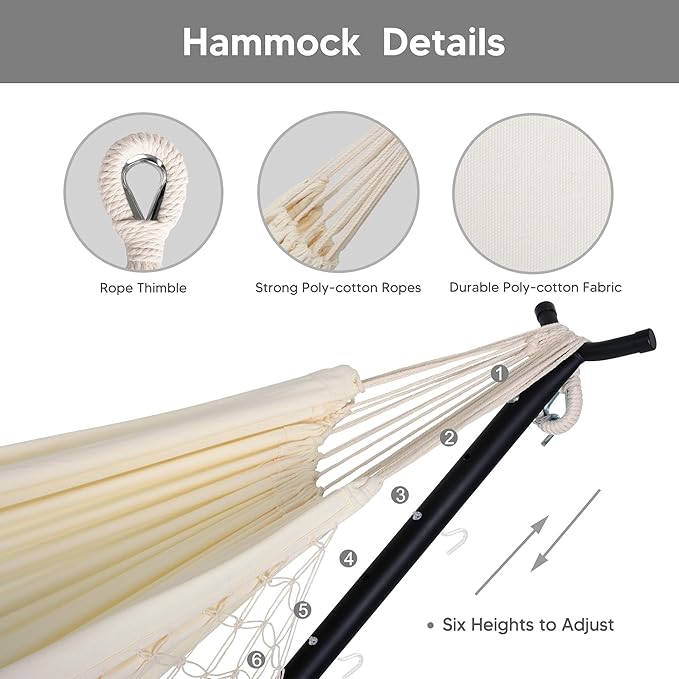 SUNCREAT 2-in-1 Convertible Portable Double Hammock with Stand Included, Outdoor Hammock and Stand, Patent Pending, Natural Tassel