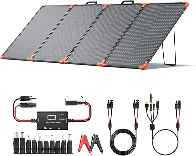 200 watt Portable Solar Panel with 20A PWM Controller,RV Essentials,19V Foldable Solar Charger for Power Station&12V Batteries,23.5% High Efficiency IP68 Waterproof 4 Kickstands for Camping RV Trip