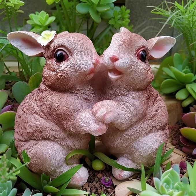 Garden Statues Bunny Decor Resin Dance Rabbit Figurine Cute Fairy Garden Decor Outdoor Statues for Patio Yard Porch Balcony Gifts for Women Mom Grandma Brown
