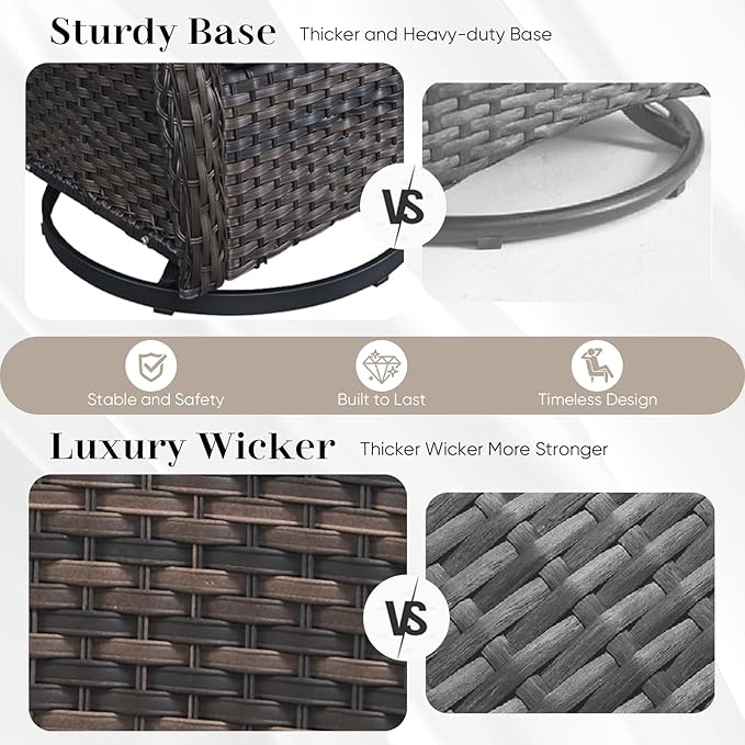 HUMMUH Patio Furniture 5 Pieces Outdoor Furniture Set Wicker Outdoor Sectional Sofa with Swivel Rocking Chairs,Patio Ottomans