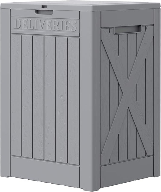 Greesum 52 Gallon Outdoor Resin Package Delivery Box for Porch, Lockable Secure Double-Wall, Waterproof Deck Box for Package Protection, Gray