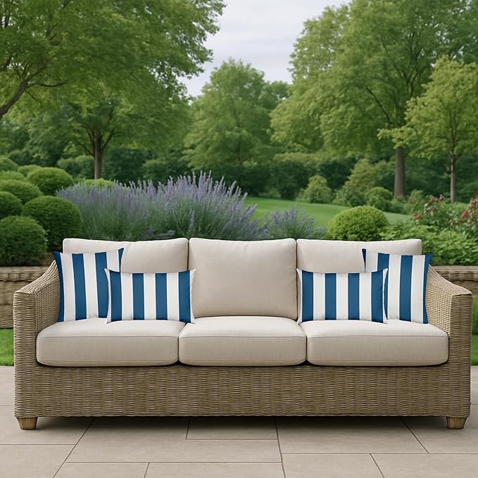 RSH DECOR: Sunbrella Square Throw Pillows Set of 2 | 24" x 24" | Water and Fade-Resistant Performance Fabric | Outdoor Pillow Covers with Down-Alternative Inserts | Cabana Regatta