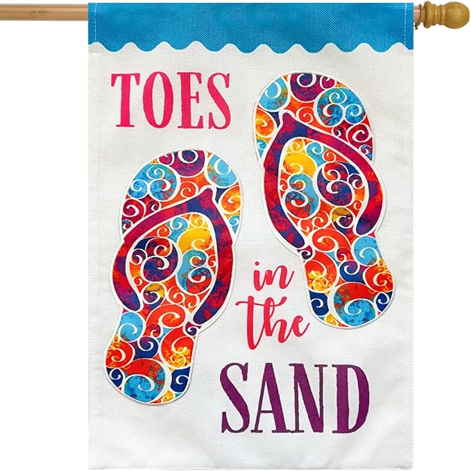 Toes In The Sand Summer Burlap House Flag Flip Flops 28" x 40" Briarwood Lane
