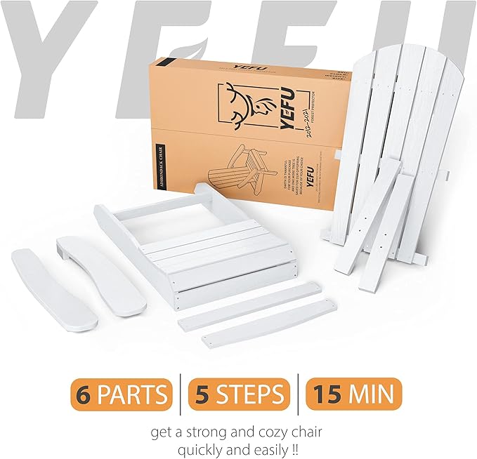 YEFU Adirondack Chair Weather Resistant: Outdoor Chair HIPS Plastic Adirondack Chairs - Patio Chairs with Wood Texture - Lawn Fire Pit Deck Porch Garden Chairs for Adults (White)