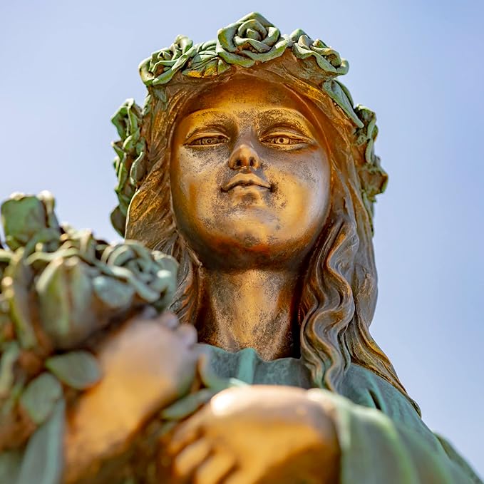 Zaer Ltd. 39" Tall Magnesium Angel Statue Figurines for Outdoor and Indoor Use (Holding a Bouquet of Flowers Sopia, Aged Bronze)
