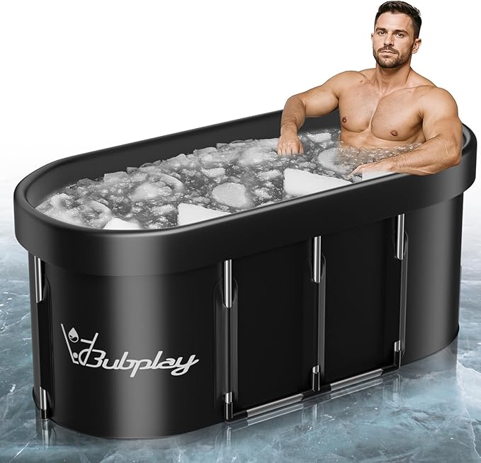 140 Gallons Large Oval Ice Bath Tub for Athletes & Adults, Cold Plunge Tub with Cover, Ice Plunge Tub for Recovery & Cold Water Therapy, Inflatable Ice Bath Barrel for Indoor Outdoor- Black