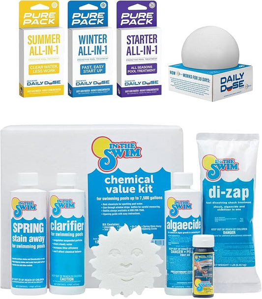 In The Swim Basic Chemical Value Kit and 100 Days of Summer Bundle - for Above Ground and In-Ground Pools - Easy Maintenance and Season-Long Clarity - 7.5K Gallons