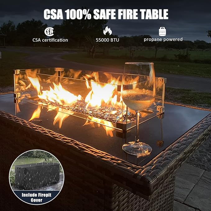 LayinSun 5 Pieces Outdoor Patio Furniture Set with Fire Pit Table, Rattan Wicker Sectional Swivel Rocker Chairs Sets with Swivel Glider Chair and Coffee Table