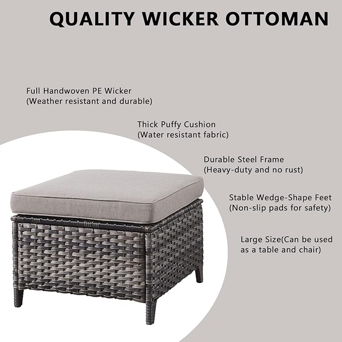 Rilyson 5 Piece Outdoor Patio Furniture Set - Rattan Wicker Patio Conversation Sets with 2 Swivel Rocker Chairs,2 Ottomans and 1 Sofa for Outside Porch Deck Backyard(Mixed Grey/Grey)
