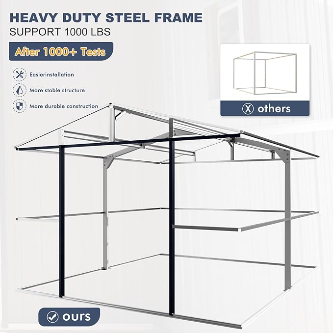 Metal Storage Shed 10x12 FT Reinforced Frame with Unique Clear Roof Skyview Windows Air Vents Door for Outside Garden Patio Lawn Backyard to Store Bikes,Lawnmower,Garage,Dark Grey Large