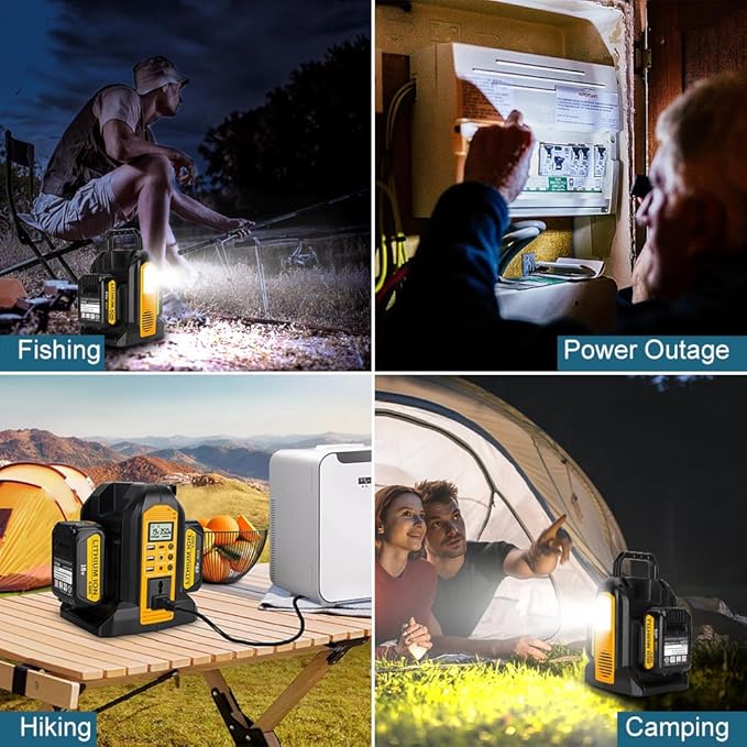350W Power Inverter Compatible with Dewalt 20v Battery 2-Ports DC 20V to AC 110-120V Pure Sine Wave Battery Inverter with LED Light, 3 USB-A Port,1 Type-C Port,1DC Port for Camping Emergency