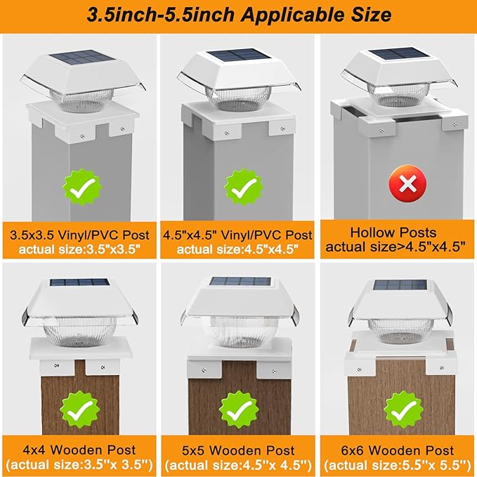 INDARUN Solar Outdoor Post Cap Lights with Cool White & Warm White, 120Lumen, 4x4 Post Solar Lights Fit Fence Deck Posts Caps - 4x4 5x5 6x6 Wood Posts/4x4 Vinyl Posts, for Porch, Patio, Yard Decor